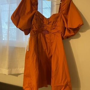 Anthropologie Orange Mini Dress with Puff Sleeves